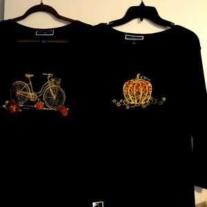 NWT-Karen Scott Woman long sleeve fall shirt/ w bicycle and pumpkins & pumpkin